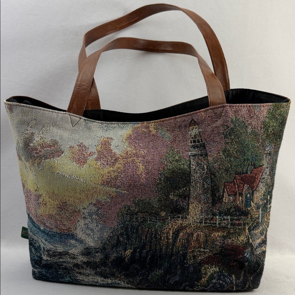 Tapestry Lighthouse Ocean Thomas Kinkade Print Tote Bag Gregg Gifts Purse